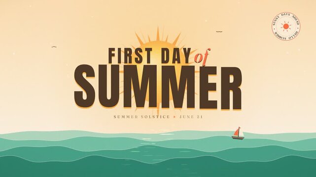 First Day of Summer Solstice Animated Ocean Beach Title Card Motion Design
