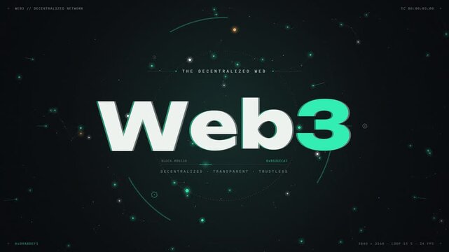 Web3 decentralized network motion graphic with futuristic hud interface elements