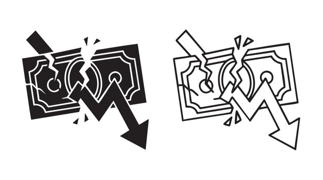 currency devaluation vector icon with silhouette and line art silhouette silhouette with line art vector icon