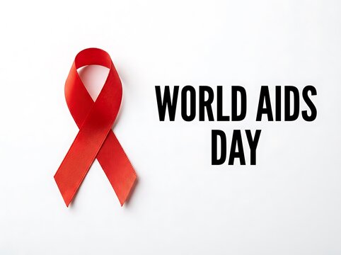 Red ribbon for aids awareness with world aids day text on a white background