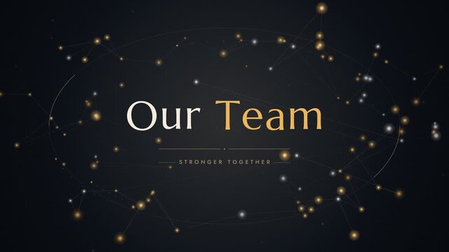 Corporate team introduction template with glowing particle network and dark background