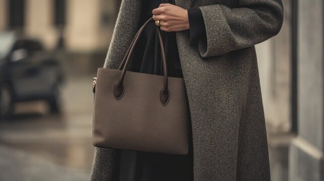 Woman holding handbag on street