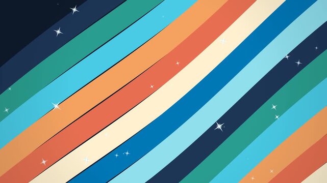 Retro Diagonal Striped Background with Vintage Colorful Bands and Sparkling Stars.