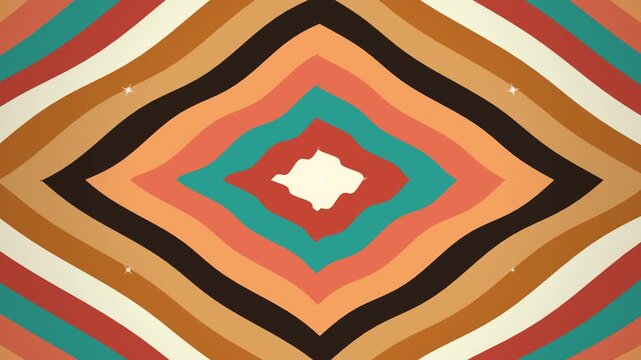 Retro 70s Psychedelic Abstract Wave Pattern Background with Concentric Curved Geometric Shapes.