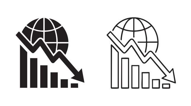 downward stock market graph icon with silhouette silhouette with line art vector icon