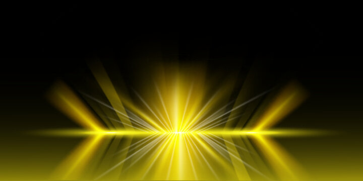 Abstract composition bright yellow rays of light fan out from the center against a dark background, creating the effect of depth and reflections.