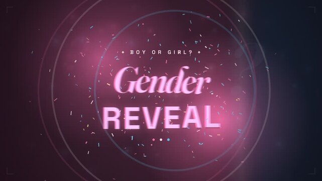 Elegant gender reveal party title animation with pink and blue lights