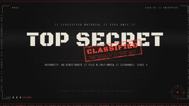 Classified top secret military file document header with secure data HUD elements