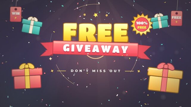 Free Giveaway Promotional Banner Animation with Falling Confetti and Gifts
