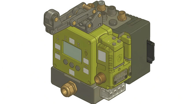 Industrial safety limit switch with adjustable roller lever arm and cable entry gland. Position sensing and machine safety vector illustration