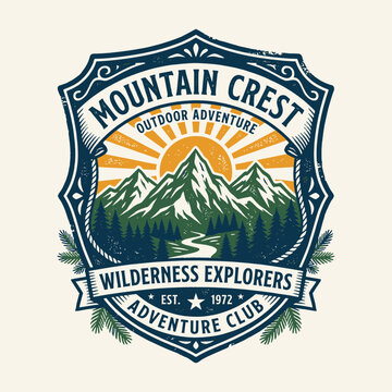 Mountain Crest Wilderness Explorers Adventure Club Vintage Badge.