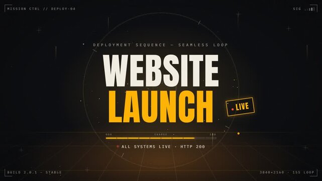 Futuristic Website Launch Deployment Sequence HUD Motion Graphics Design Background