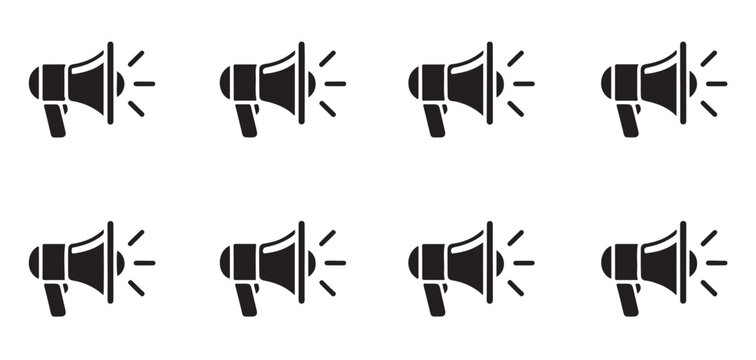 Megaphone announcement icons for social media advertising and important digital platform alert messages.