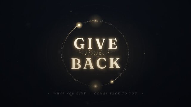 Charity give back golden glitter title animation with inspiring quotes and stars
