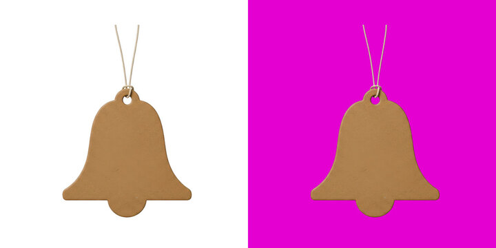 Blank brown cardboard bell shaped gift tag with string hanging down