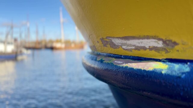 Helsinki Katajanokka and Weathered Paint and Rust on a Moored Ferry Hull