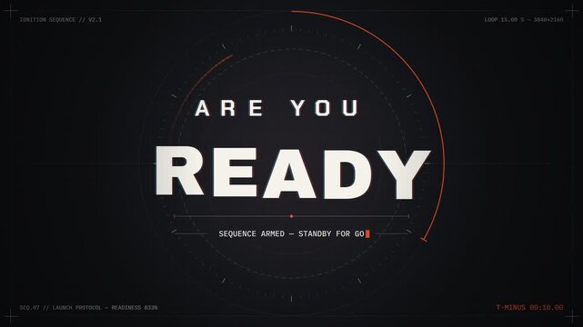 Sci-fi countdown sequence interface with are you ready text and radar display