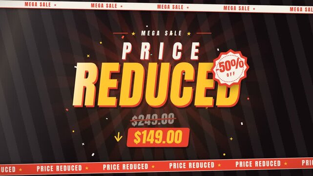 Price Reduced Sale Animation With Mega Discount Banner And Red Stamp Motion Graphics