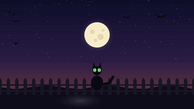 Black cat waves its paw against a luminous moonlit night sky feline halloween nighttime moonlight silhouette