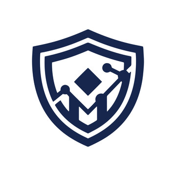 shield icon with digital network nodes and geometric connection lines