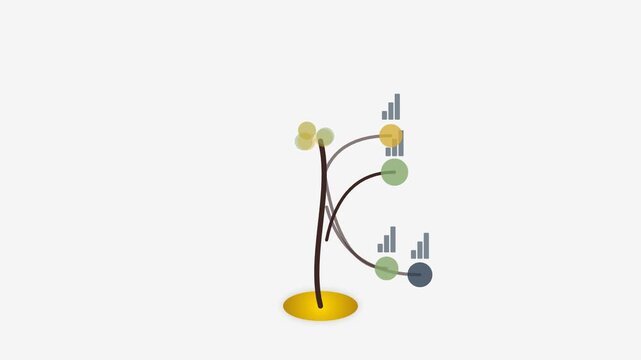 Financial growth tree with bar charts representing investment wealth