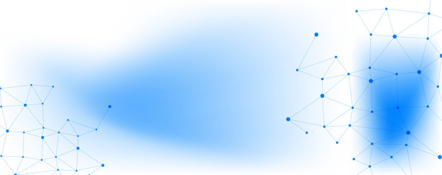 Blue Abstract Technology Background with Digital Network Connections, Glowing Nodes, Geometric Lines and White Gradient Space