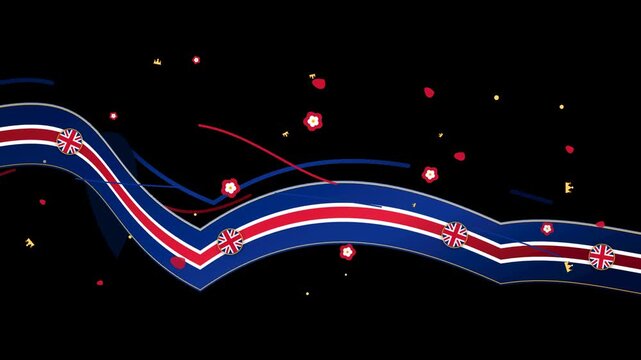 Seamless Waving United Kingdom Flag Ribbon with Union Jack Roundels Floating on Alpha Transparent Background - Motion Graphic Overlay