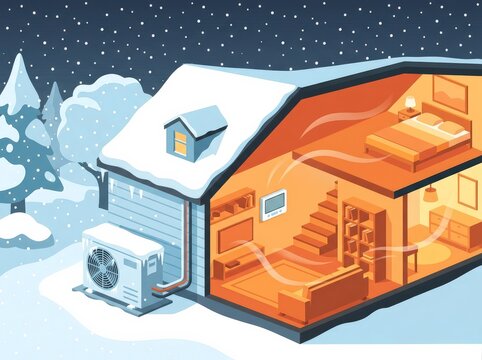 Home heating system runs during a winter snowstorm