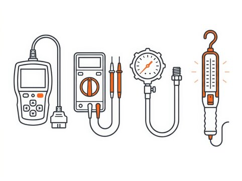 Mechanic diagnostic tools with gauges and test leads