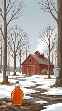 Maple syrup season at a forest sugar shack