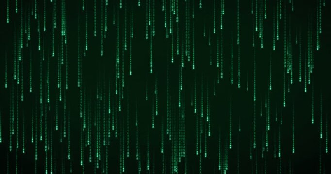 Hexadecimal code symbols cascade in a vibrant green matrix rain animation, creating a futuristic digital background.