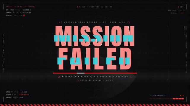 Mission failed military system error alert hud screen glitch animation