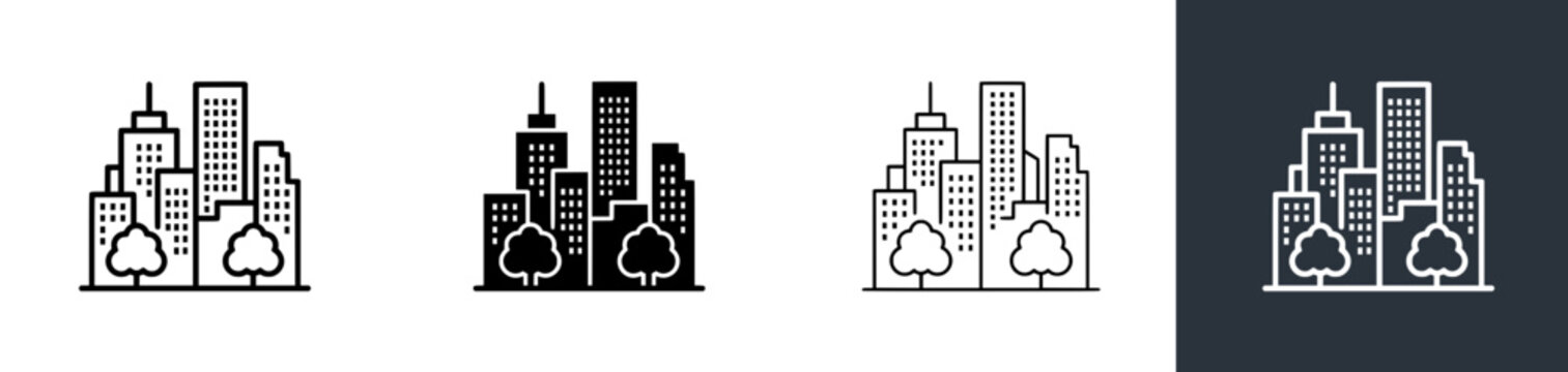 urban cityscape and trees icons, modern eco city architecture concept