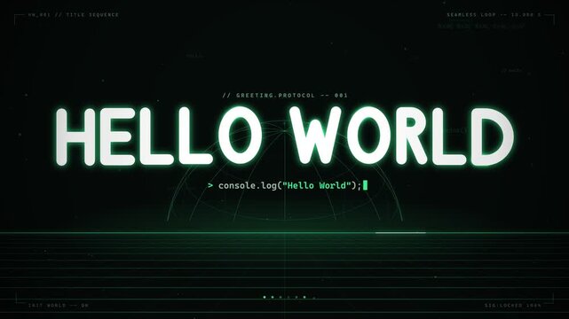 Retro tech style coding greeting protocol hello world computer terminal animation screen