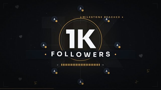 1k followers milestone achieved simple elegant notification animation on dark background