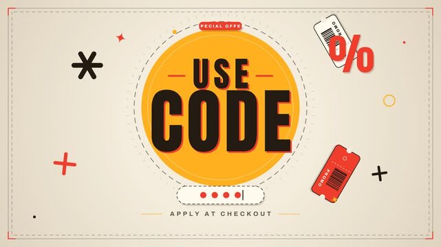 Special offer promotional coupon code banner animation for e-commerce shopping and sales
