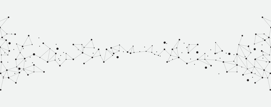 Black Abstract Network Background with Connected Nodes and Geometric Lines on a Light Gray Minimalist Technology Banner