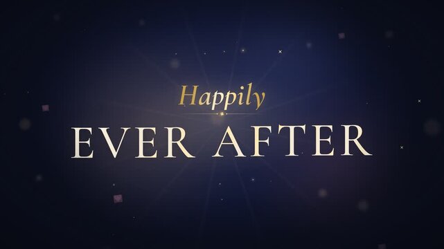 Romantic Happily Ever After wedding title animation with sparkling particles background stock footage
