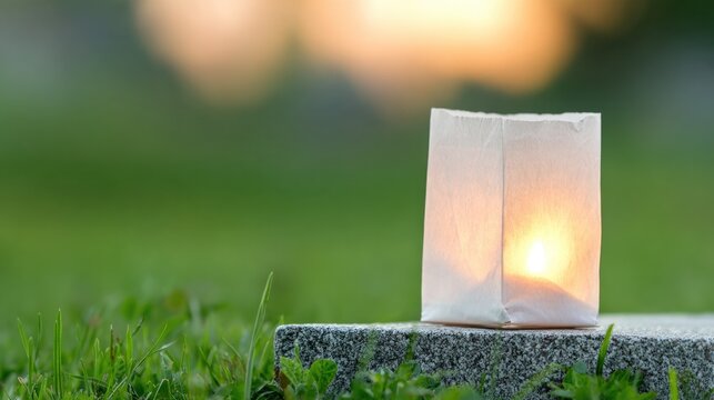 White paper lantern on grave, Obon remembrance and mourning concept