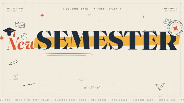 Back to school typography animation featuring new semester announcement and educational doodles