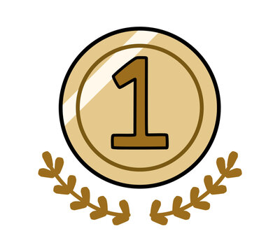 ラフな月桂冠付きの1位メダル風のイラスト