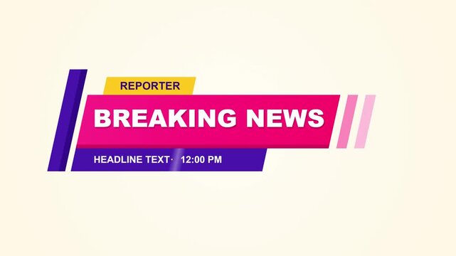 Modern Breaking News Lower Third Animation with Reporter Tag and Headline Text for Television Broadcast Journalism
