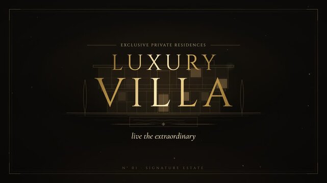 Luxury villa exclusive real estate promotional title card with architectural blueprint