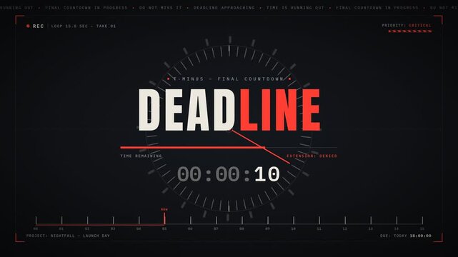Deadline final countdown hud interface timer with red alert motion graphics