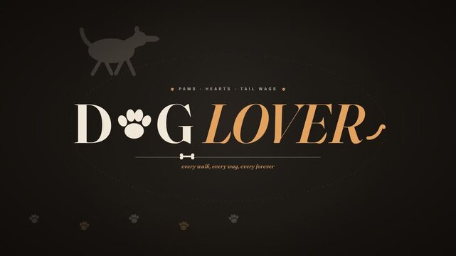 Charming dog lover logo animation with cute paw prints and playful silhouettes