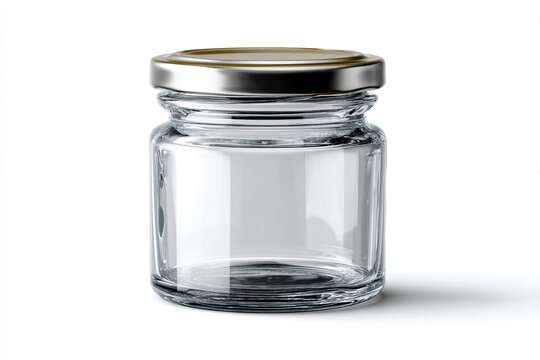 Empty glass jar with metallic lid isolated on transparent background