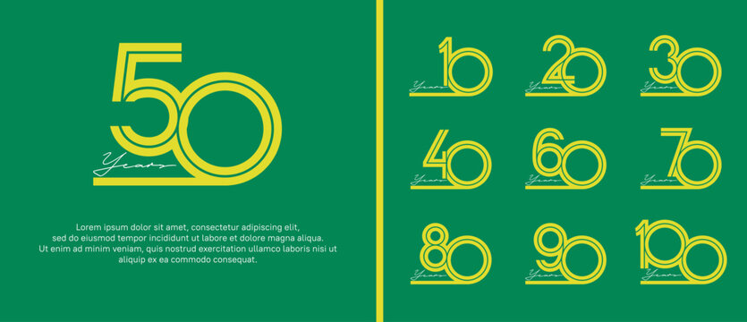anniversary vector logo set, yellow color with white handwriting can be use for celebration