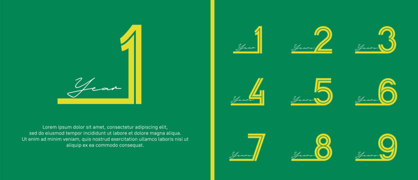 anniversary vector logo set, yellow color with white handwriting can be use for celebration