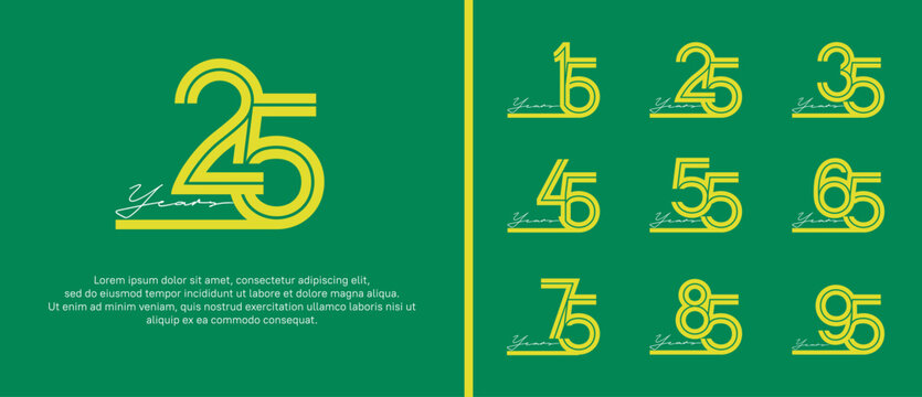 anniversary vector logo set, yellow color with white handwriting can be use for celebration