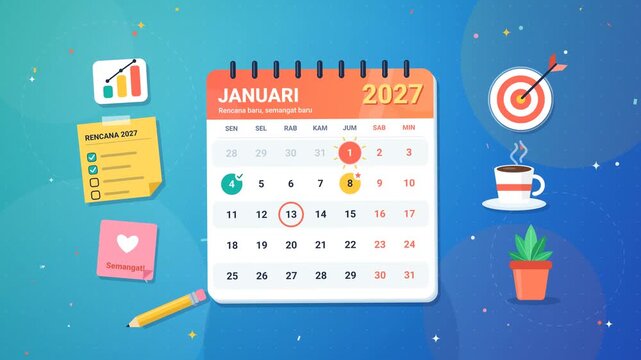2027 calendar month of January concept design with business planning notes and target goals